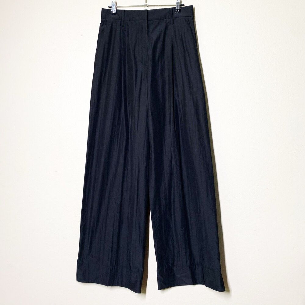 Forte Forte High Waisted Chic Taffeta Trousers II US 6 Black Wide Leg Pants